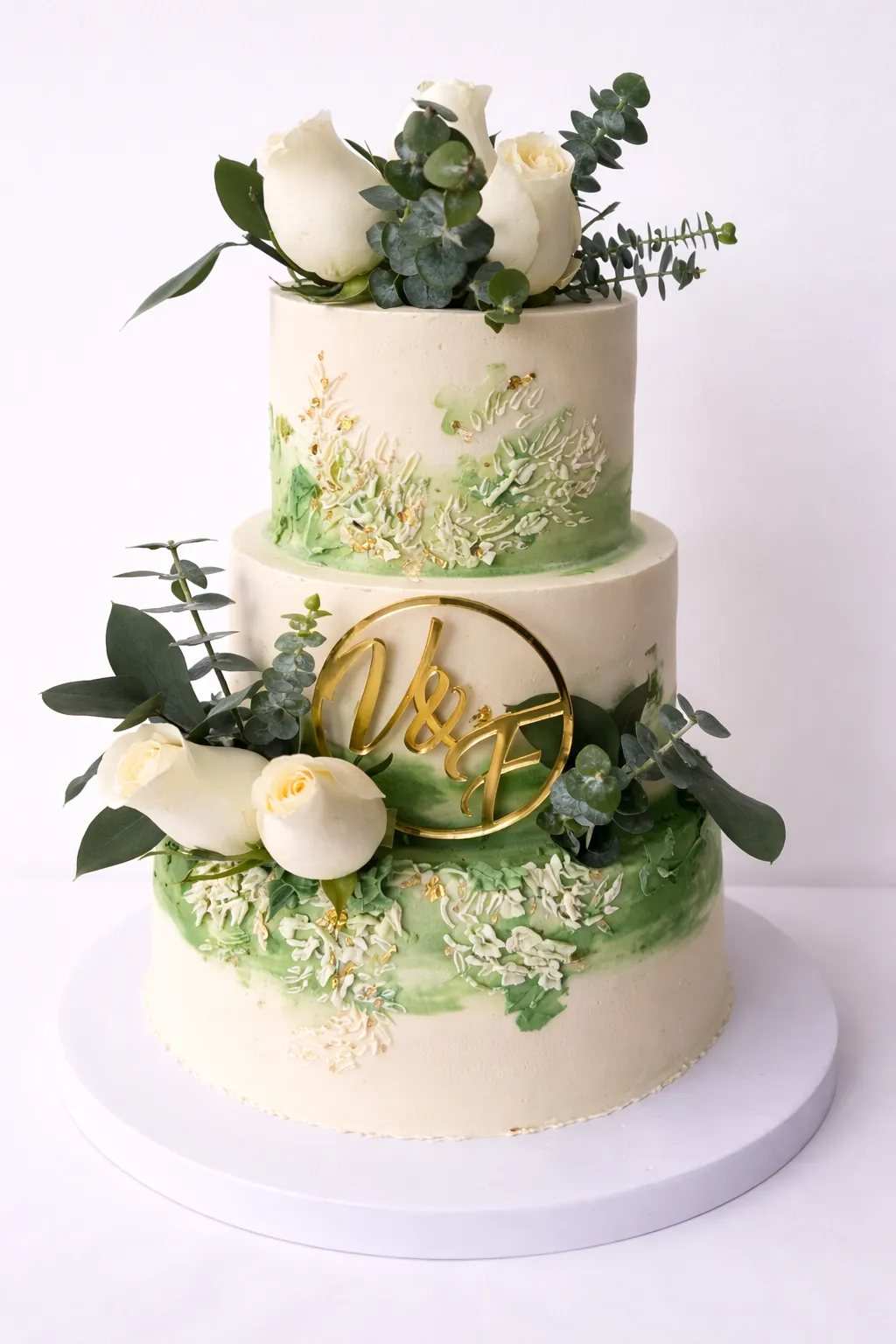 Torta Verde con flores 3 pisos